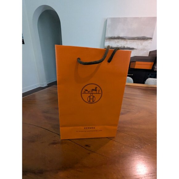 Hermes Luxury Orange Paper Shopping Bag With Rope Handles  8.5" - Picture 1 of 10